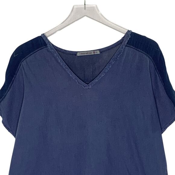 XCVI Wearables L Womens Blue Linen Cotton Blend Shirt Dress Breathable Travel - Picture 4 of 9